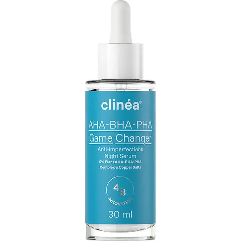 Clinea AHA-BHA-PHA Game Changer Anti-imperfections Serum Anti-îmbătrânire Pentru Față cu AHA și Colagen pentru Tonifiere și Imperfecțiuni 30ml Ultima șansă