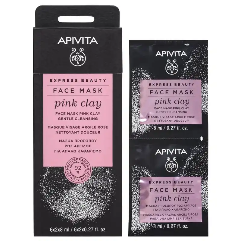 Apivita Express Beauty Mască de față cu argilă roz pentru curățare delicată 2x8ml Reducere extra