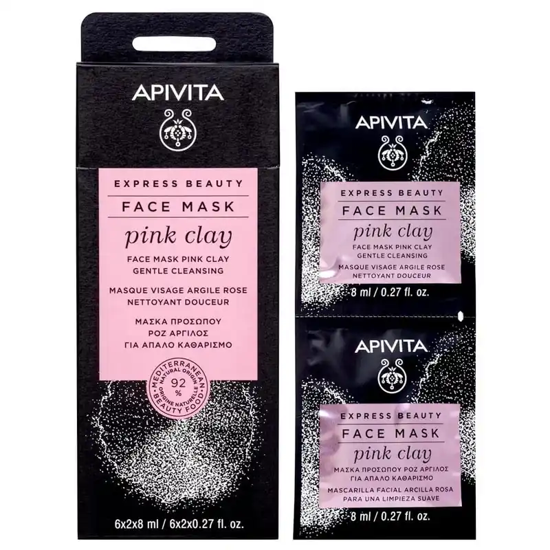 Noutate Apivita Express Beauty Mască de față cu argilă roz pentru curățare delicată 2x8ml