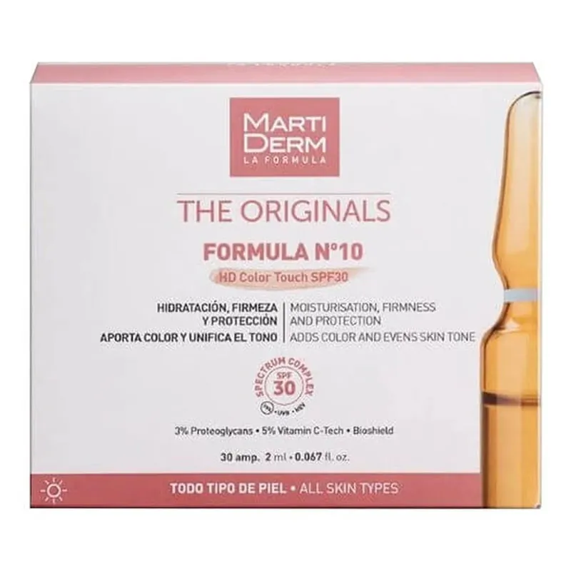 Lichidare de stoc Martiderm The Originals Formula Nº10 HD Color Touch SPF30, ser hidratant și întăritor, fiole, 30 x 2 ml