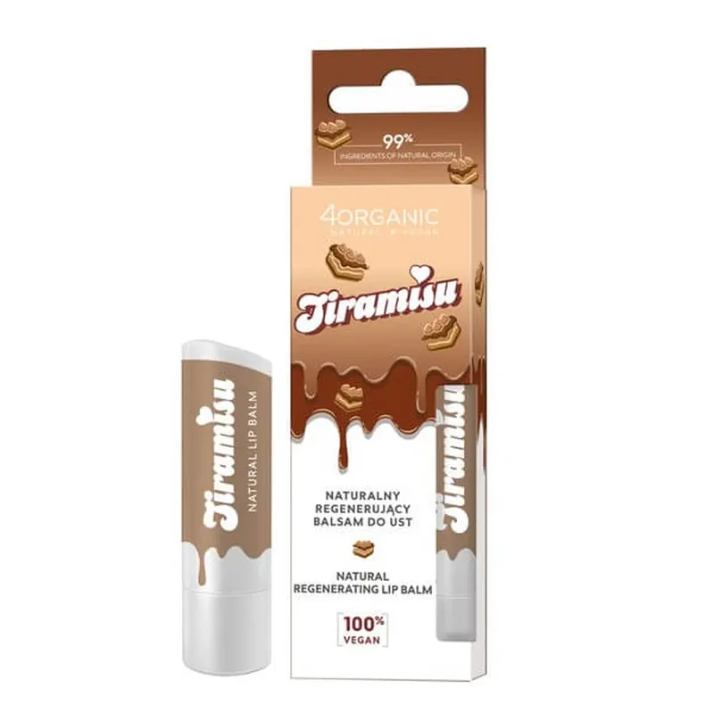 Cumpărături sigure 4Organic, balsam natural regenerant pentru buze, Tiramisu, 5 g
