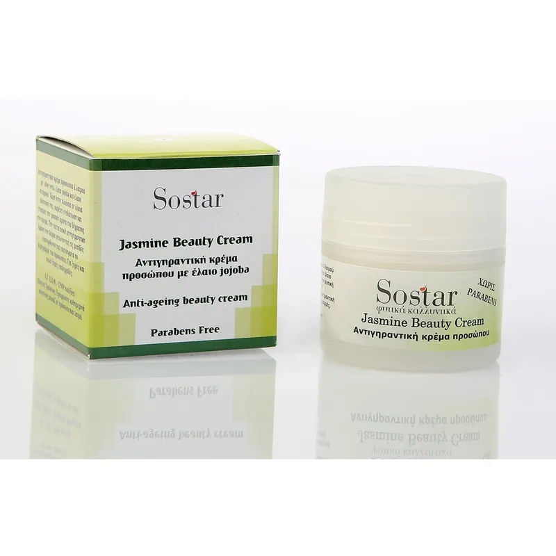 Cumpără online Sostar Jasmine Beauty Cream Cremă anti-îmbătrânire pentru față și gât cu Aloe Vera, Jojoba și ulei de grâu 50 ml