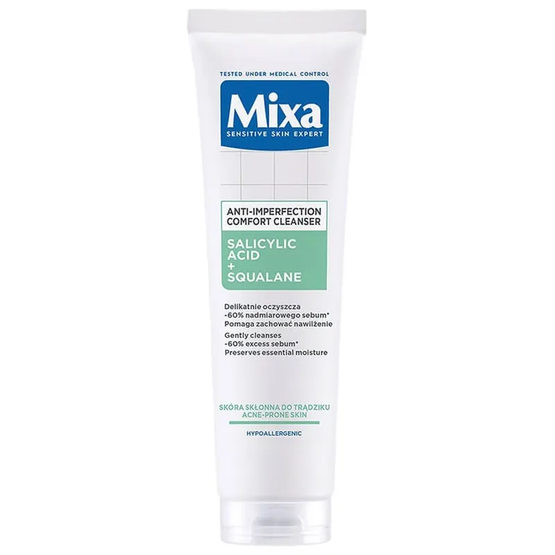 Mixa Comfort Cleanser Gel de curățare facială împotriva imperfecțiunilor Acid salicilic + Squalane, 150 ml Plată sigură