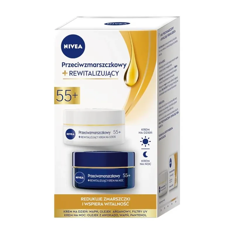 Calitate înaltă Nivea 2 Pack Anti-Wrinkle+ Revitalising Day Cream și Night Cream 55+, 2x50ml