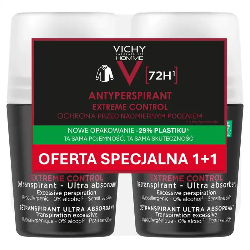 Comandă acum Vichy Homme, roll-on antiperspirant pentru bărbați, protecție 72 de ore, 2 x 50 m