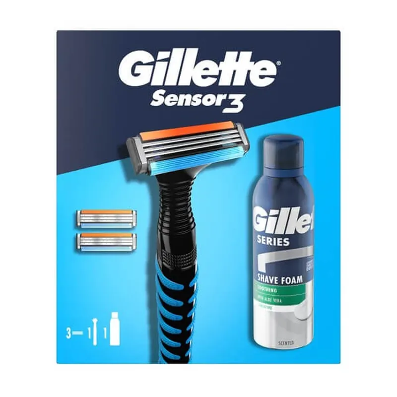 Set Gillette, aparat de ras Sensor3 + Series, spumă de ras calmantă cu aloe vera, 75 ml Bestseller