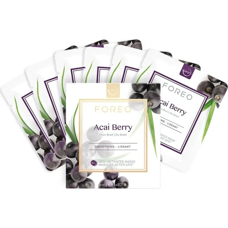 Măști Foreo Acai Berry UFO Activated – 6 măști de netezire a tenului, câte 6 gr fiecare Calitate înaltă