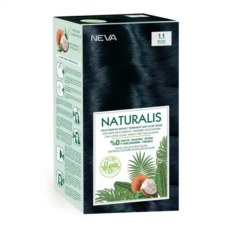 Vopsea de par vegana fara amoniac, Negru Albastrui 1.1, Naturalis, Neva, 150 ml Reducere extra