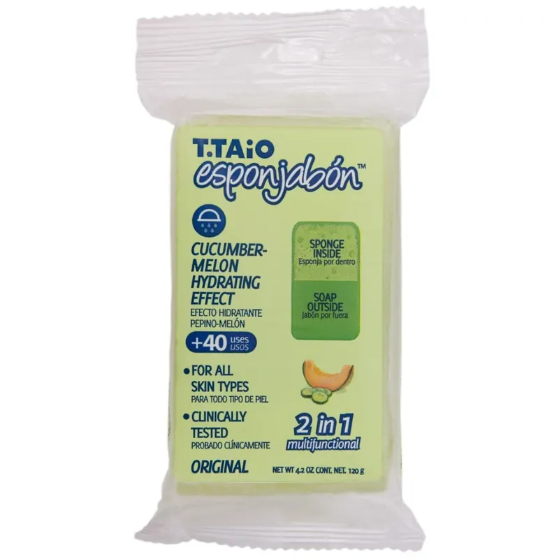 2 in 1 Burete de baie si sapun incorporat, cu parfum de castraveti si pepene galben, efect hidratant, Esponjabon, 120 gr. Ofertă