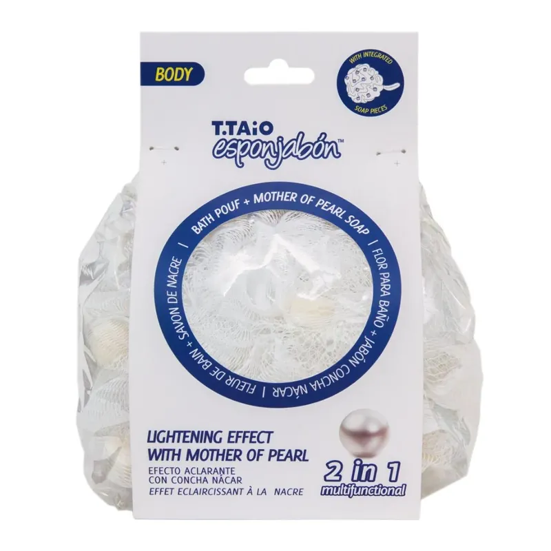 2 in 1 Burete de dus cu plasa exfolianta si sapun incorporat Mother of Pearls, efect iluminator, Esponjabon, 1 buc Reducere specială