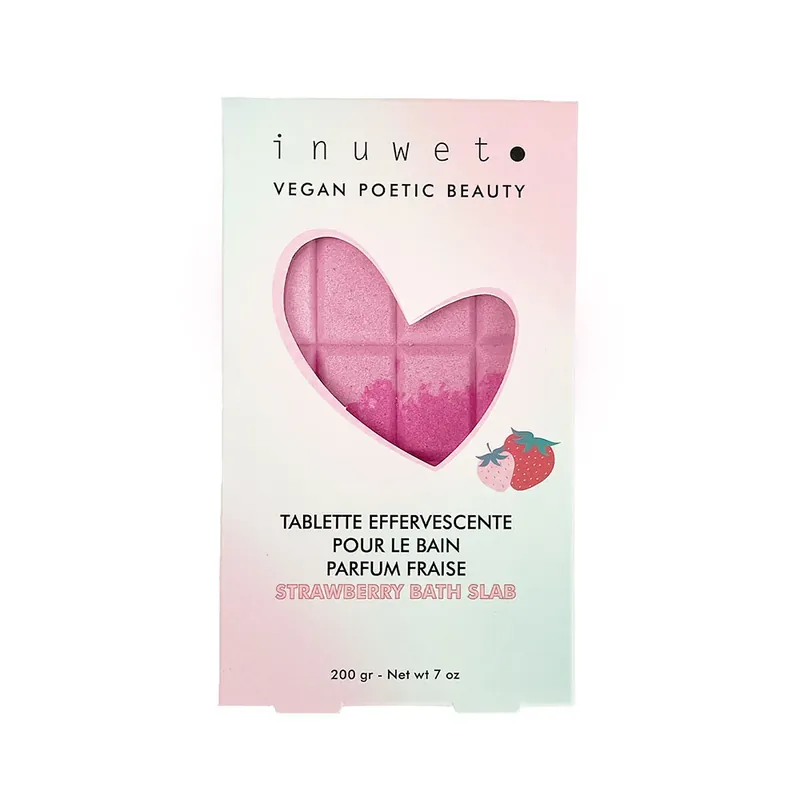 Tableta efervescenta pentru baie in forma de ciocolata, cu parfum de capsuni, Inuwet, 200 gr Promoție