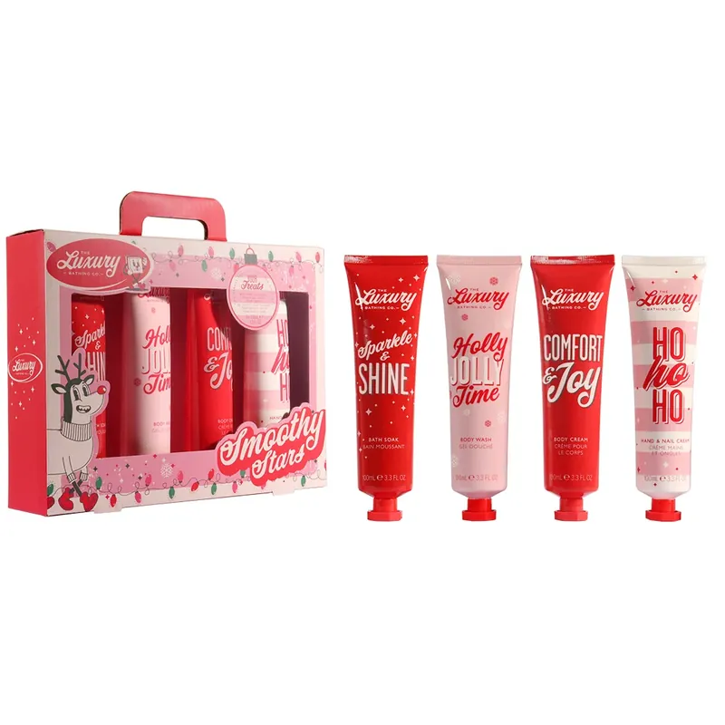 Reduceri Set Cadou Smoothy Stars, Candy Canes, Cocoa & Vanilla Swirl, Spuma de Baie, Gel de Dus, Crema Corp, Crema Maini si Unghii, The Luxury Bathing Company, 4 articole