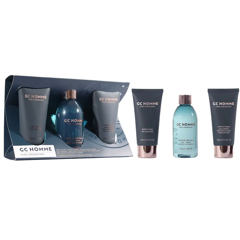 Nu rata Set Cadou Daily Essentials, GC Homme Fine Grooming, Gel de Dus, Sampon pentru Par si Barba, Spuma de Baie pentru Relaxarea Muschilor, The Luxury Bathing Company, 3 articole
