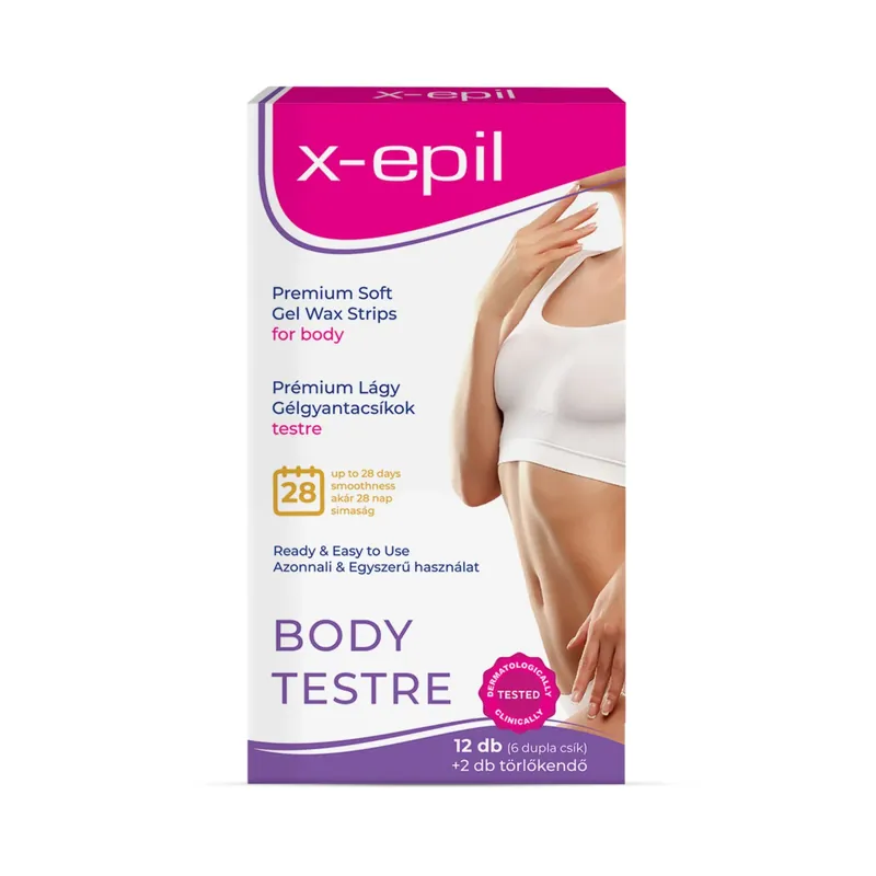 Ofertă limitată Benzi depilatoare premium cu textura de gel pentru corp, pentru piele sensibila, Premium Soft Sensitive, X-Epil, 20 bucati