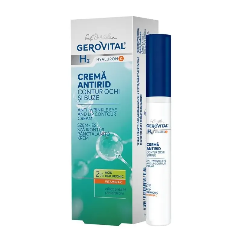 Crema antirid contur ochi si buze H3 Hyaluronic C, 15 ml, Gerovital Plată sigură