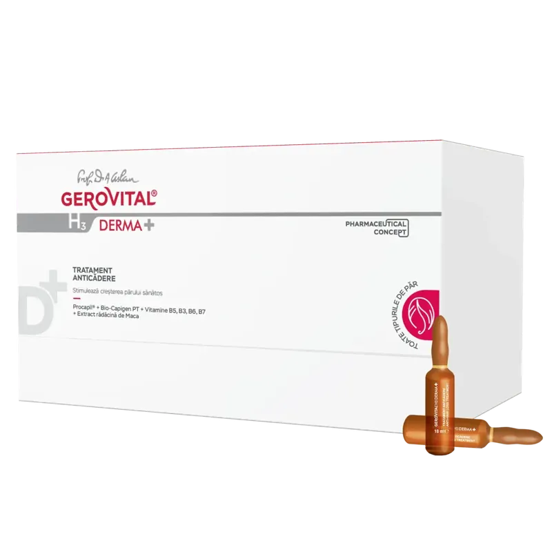 Tratament Anticadere Gerovital H3 Derma+, 12 fiole x 10 ml, Farmec Cumpărături sigure