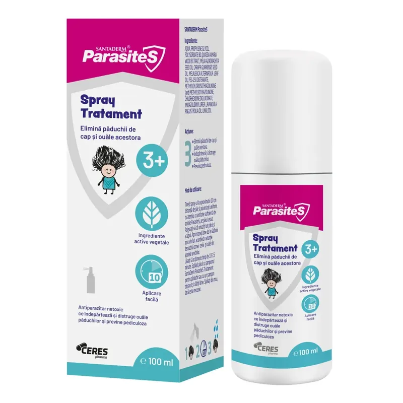 Cumpără online Spray tratament impotriva paduchilor Parasites Santaderm, 100 ml, Viva Pharma